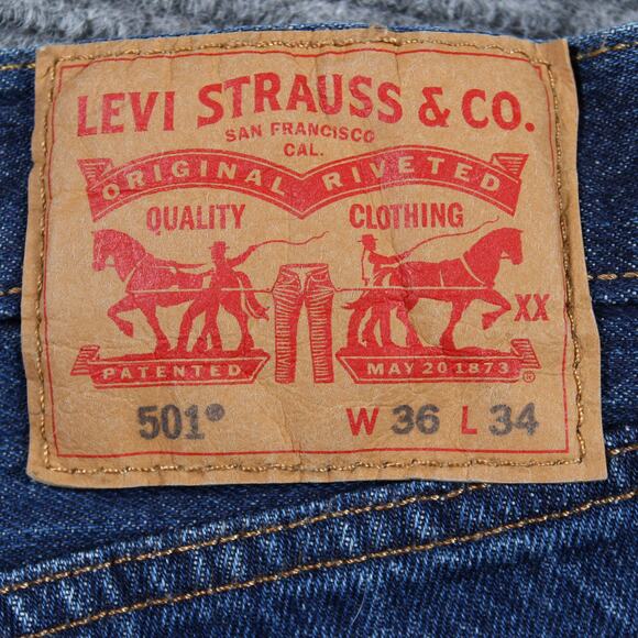 Levi’s 501 Jeans Mens 36x34 Blue Straight Button Fly Rigid - Picture 9 of 11